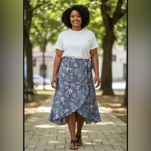 East Adeline Blue Floral Faux Wrap Midi Skirt Size 2X NWT Boho Cottagecore Fairy